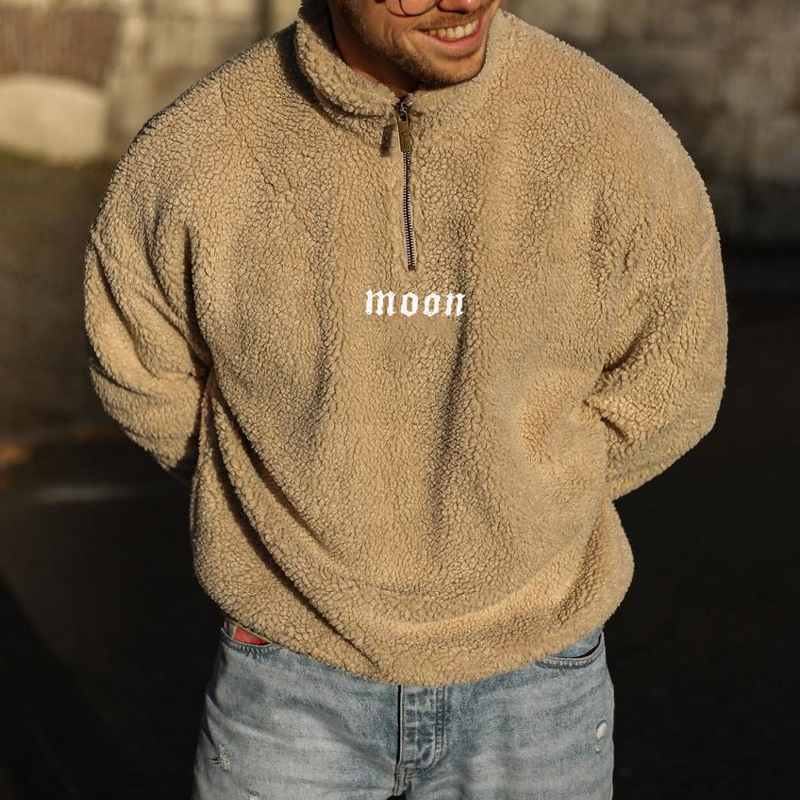 Moon Embroidered Lamb Wool Sweatshirt / [blueesa] /