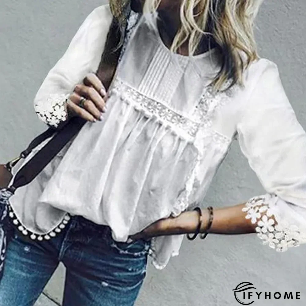 Women's Summer Hollow Out Bohemian Casual 3/4 Sleeve Solid Shirt Plus Size Tunic Tops | IFYHOME