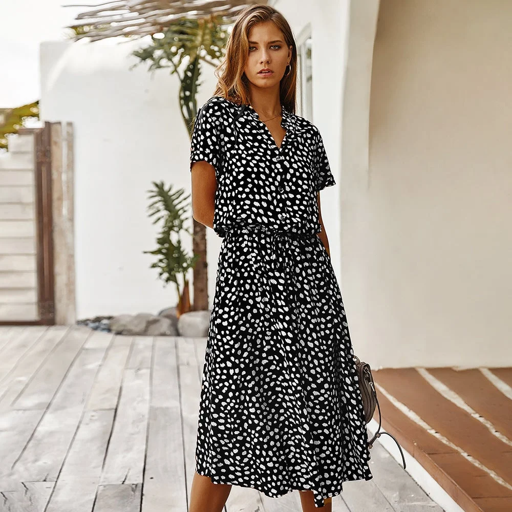 Women's Polka Dot Short Sleeve Shirt Dress
