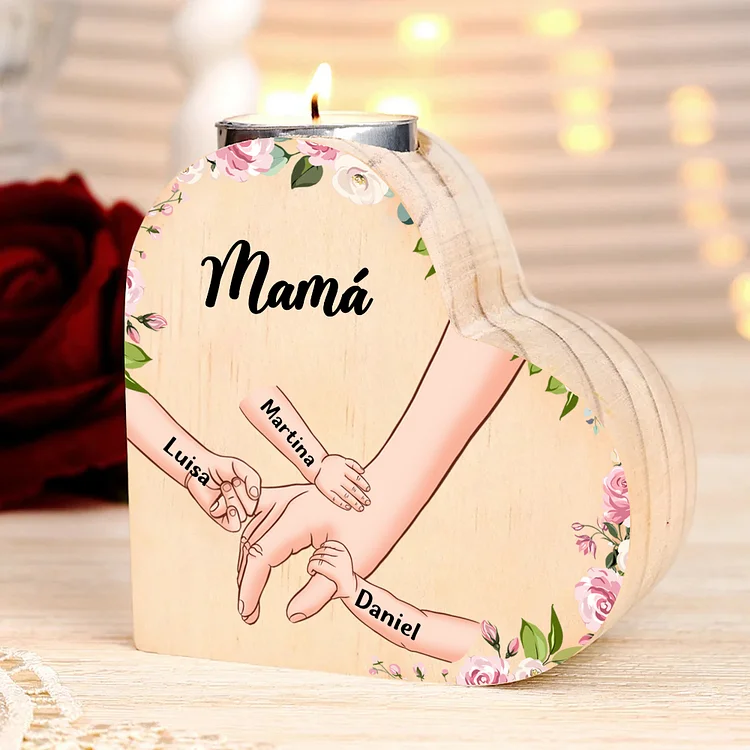 A mi mamá-Candelero mano y manitos 1-6 nombres personalizados en forma de corazón de madera sin candela