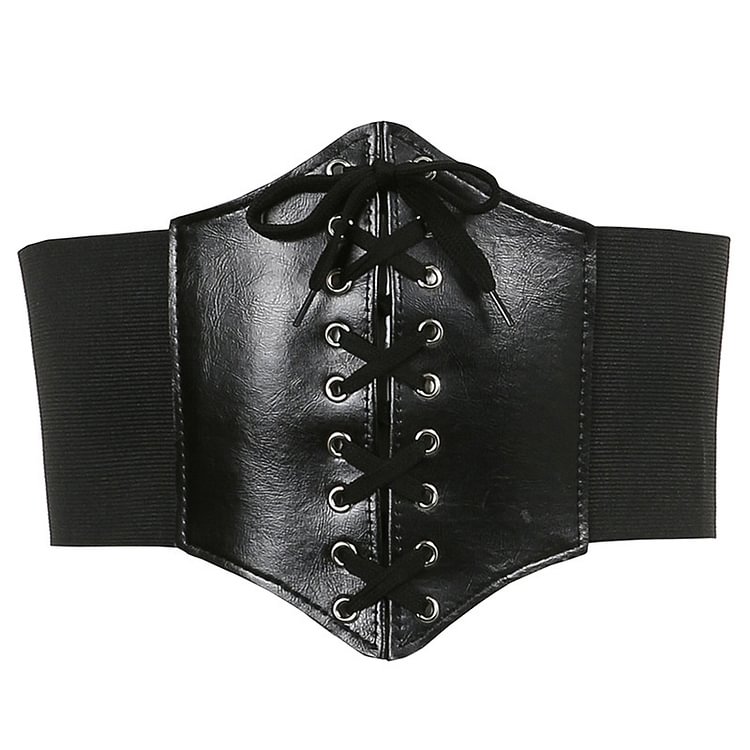 Pure Color Lace Up PU Leather Waistband - Modakawa Modakawa