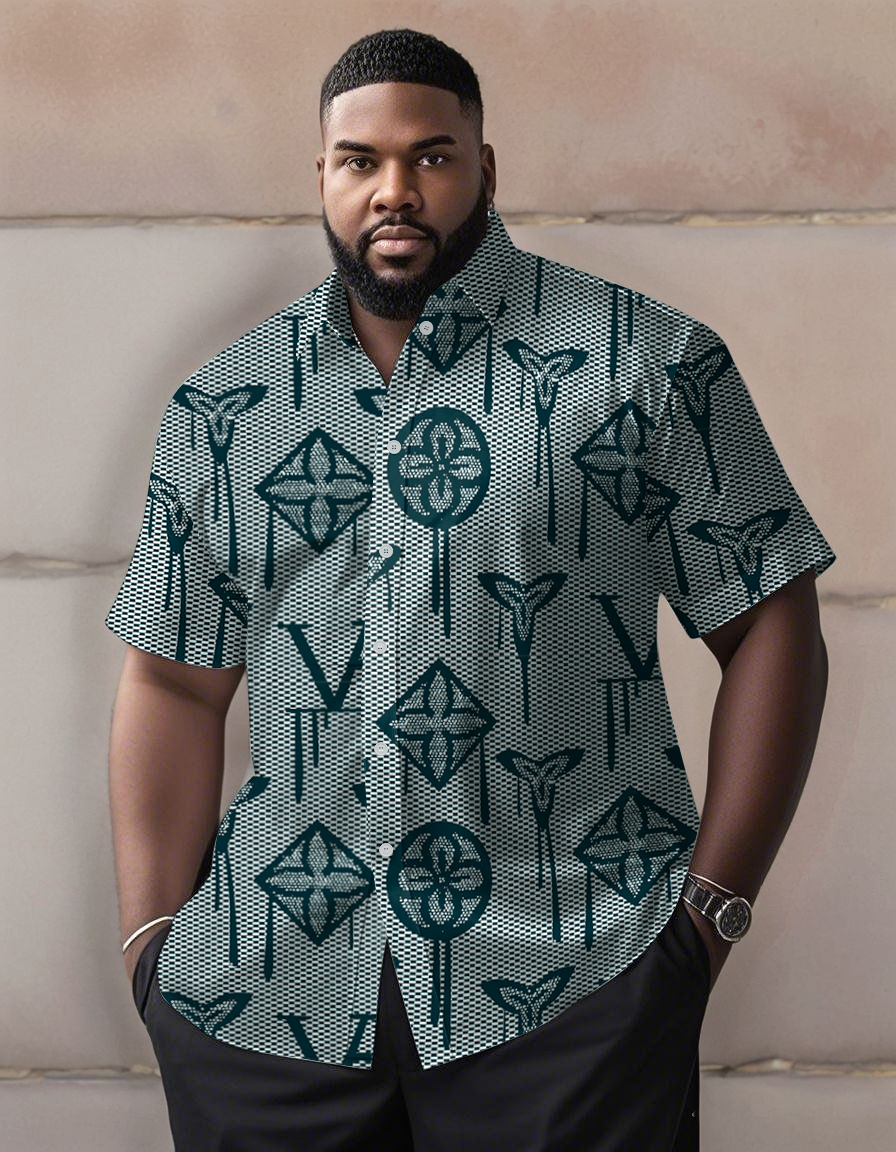 Men's Plus Size Textured Floral Hawaiian Print Short Sleeve Shirt