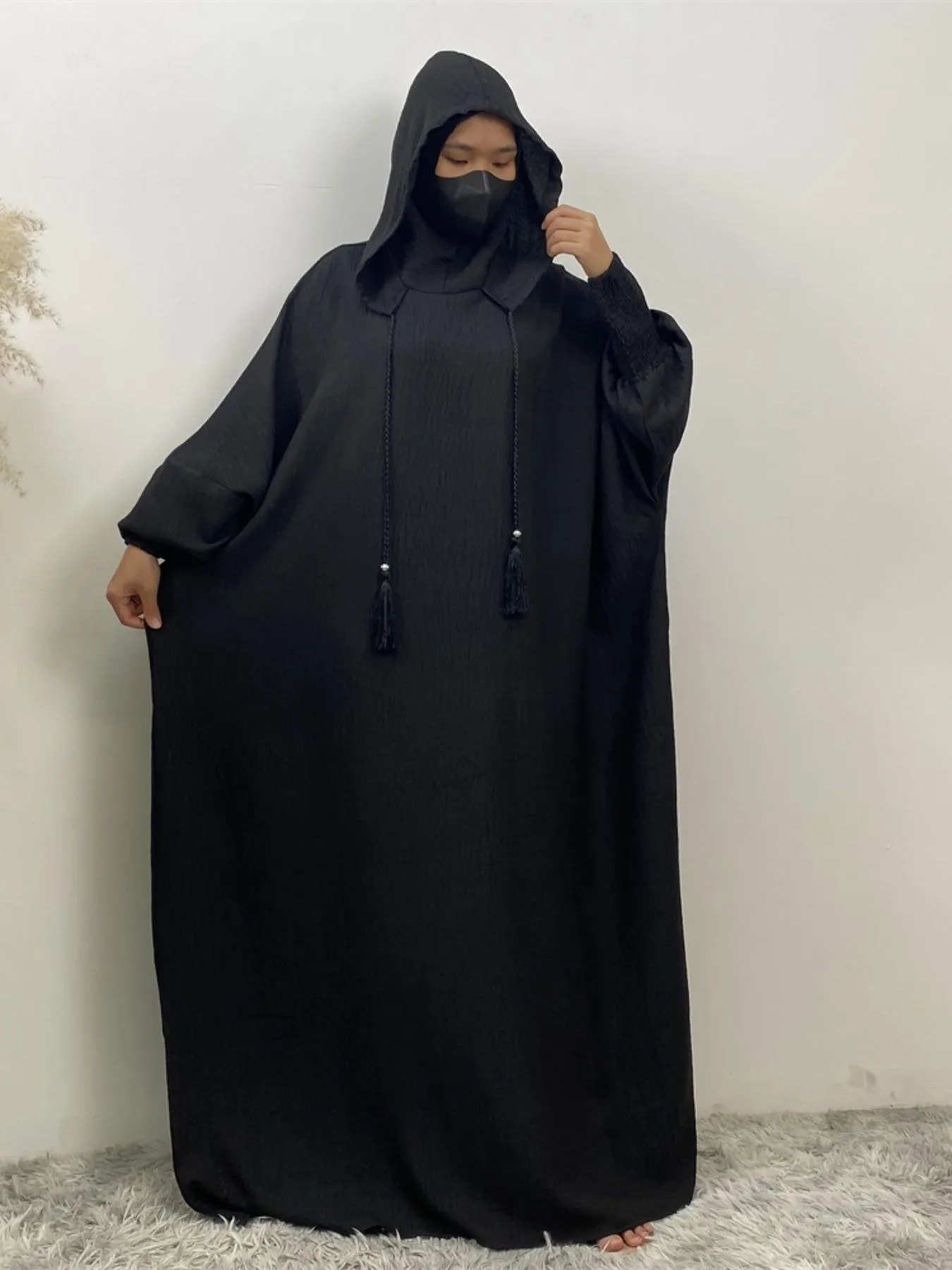 Women's Solid Hooded Dress, Casual Long Sleeve Dress for Fall & Winter, Women's Islamic Clothing for Daily Wear, Modesty Muslim Clothing
