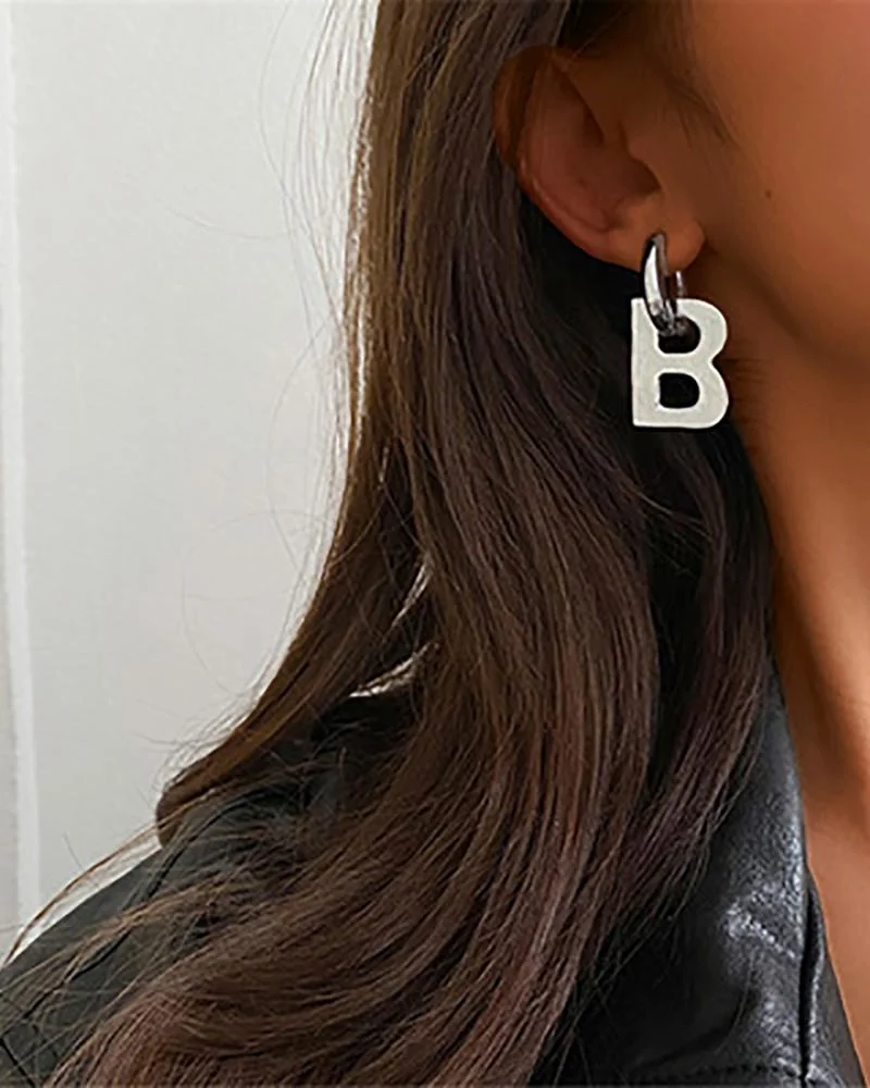 1Pair Simple Letter Pattern Hoop Earrings