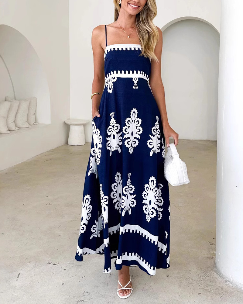 Printed Tight Waistband Dress