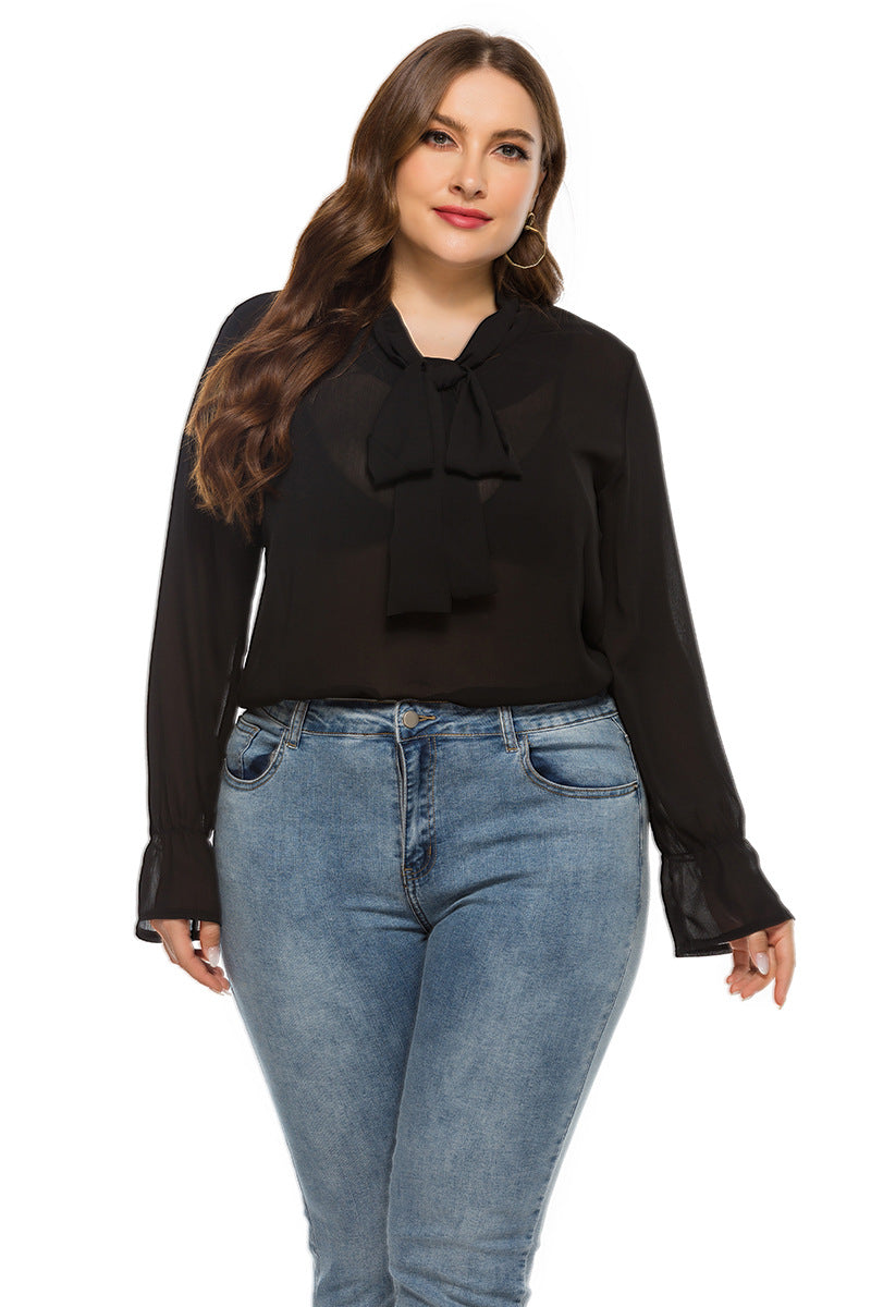 Plus Size Spring   Women Clothes Long Sleeve Solid Color Top Shirt