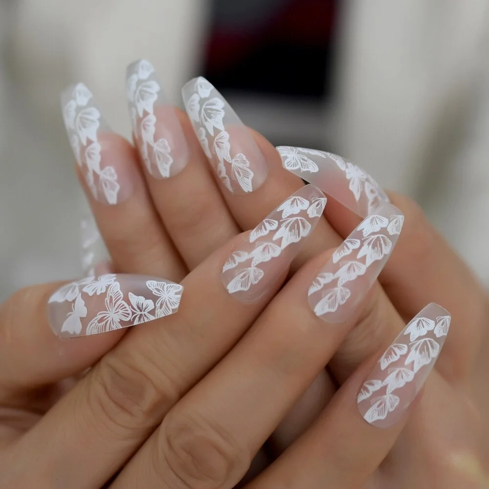 Extra Long Stiletto Faux Ongles Spirit Clear Nail Art Tips Gold Giltter Decorative Predesigned False Nails Shimmer for Party-Nail Inspo