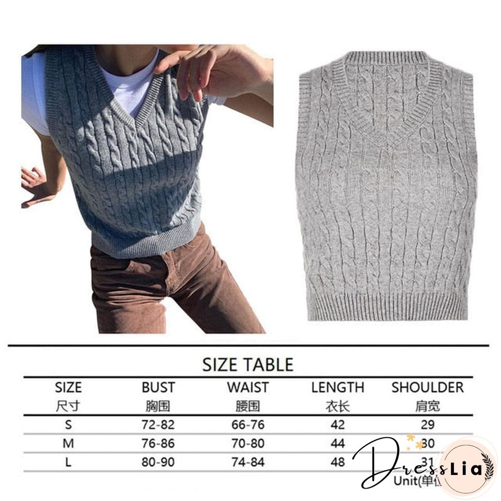V Neck Vintage Argyle Sweater Vest Women Black Sleeveless Plaid Knitted Crop Sweaters Casual Autumn Preppy Style tops