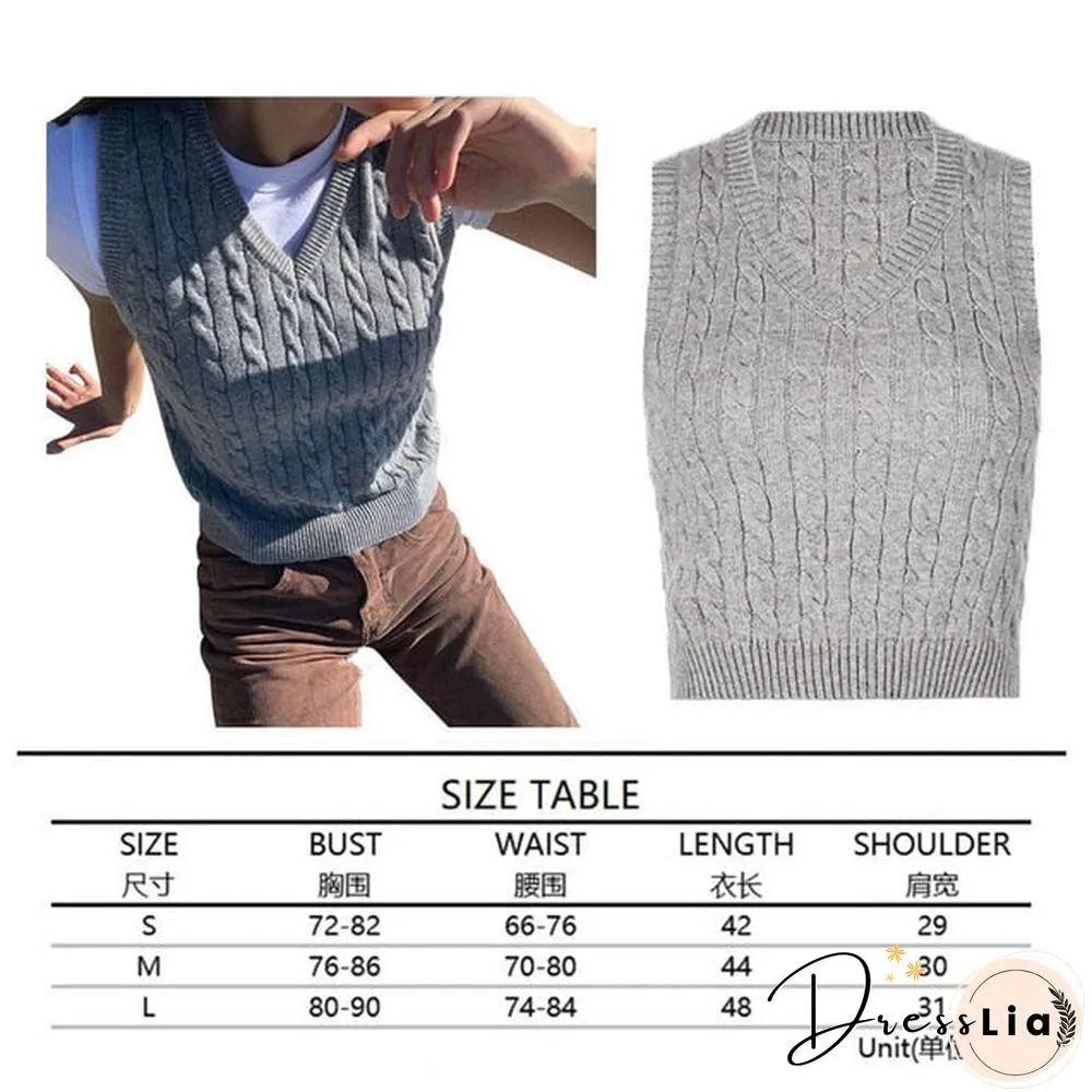 V Neck Vintage Argyle Sweater Vest Women Black Sleeveless Plaid Knitted Crop Sweaters Casual Autumn Preppy Style tops