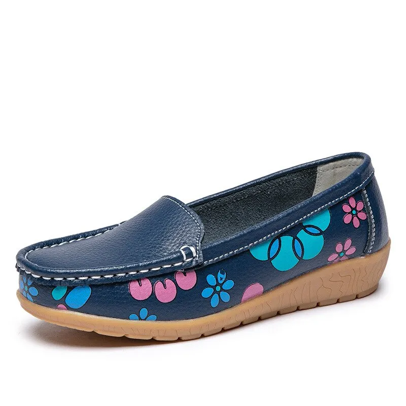 Cute Sen Loafers Round Toe Flat Shoes Women Shoes National Wind Shallow Mouth Floral Flower Comfortable Soft Bottom Shoes