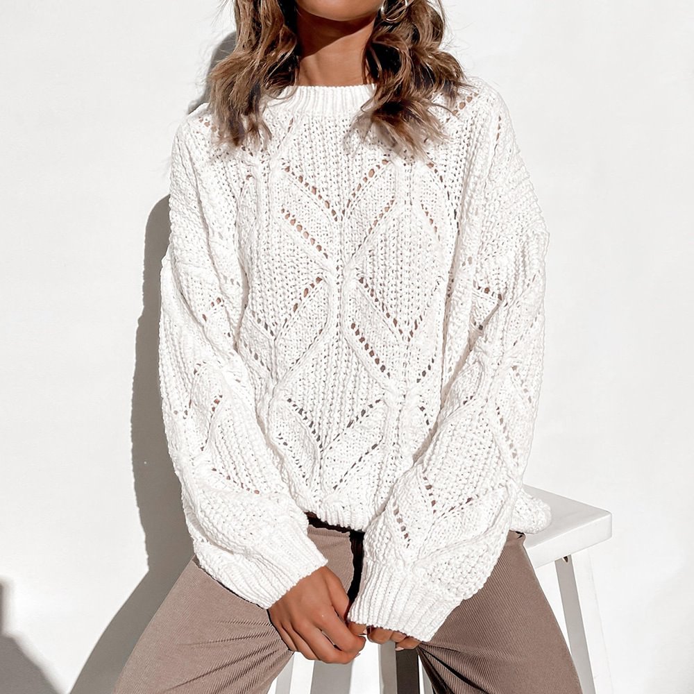 Slouchy hollow knit top with lantern sleeves