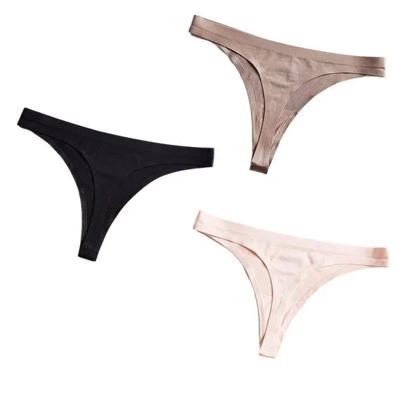 3PCS/Lot Ice Silk Thong Panties Sexy Women Underwear Female G-string Panties Solid Briefs For Ladies Low Waist Seamless Panty