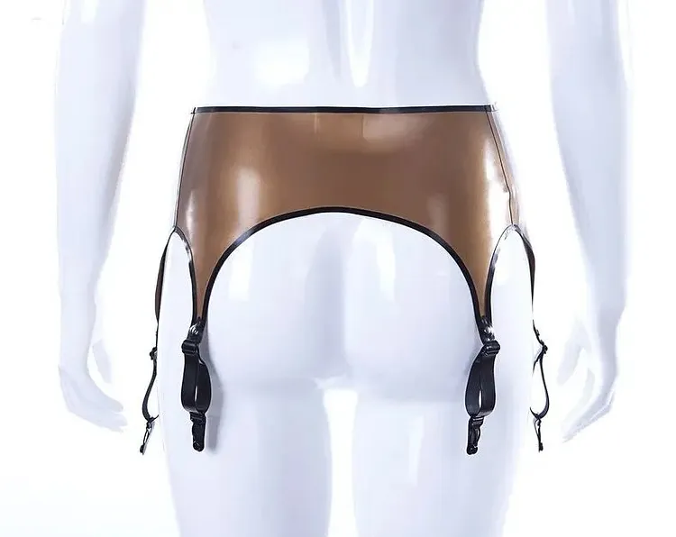 Women Latex Suspenders Antique Gold Belt
