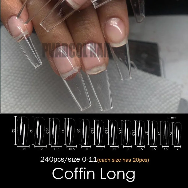 Gel Nails Extension System Full Cover Sculpted Clear Stiletto Coffin False Nail Tips 240pcs/bag