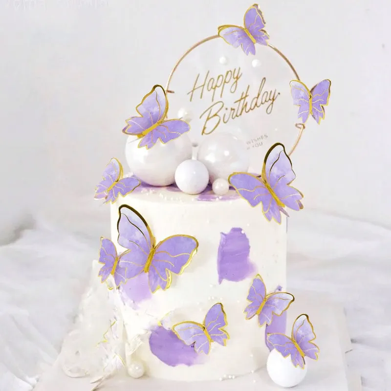 1Set Happy Birthday Cake Toppers Cake Decoration Handmade Butterfly Cupcake Topper For Wedding Birthday Party Baby Shower Baking