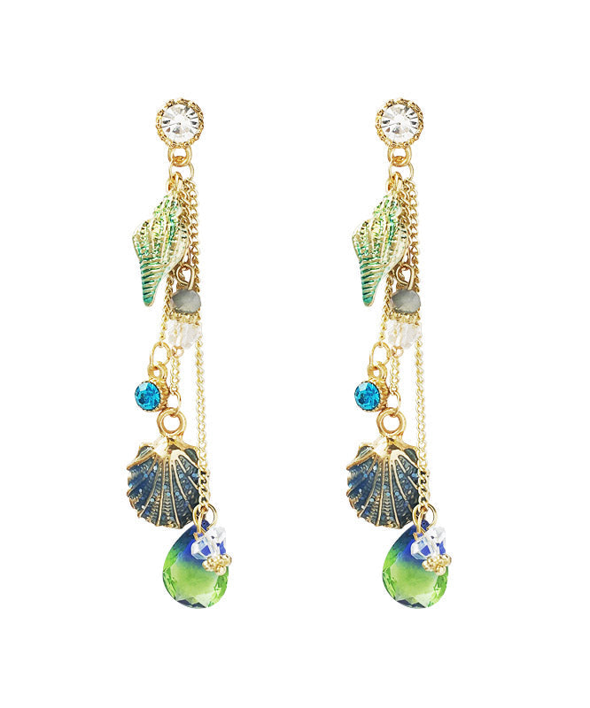 VCSHOES Colorblock Alloy Zircon Crystal Tassel Drop Earrings