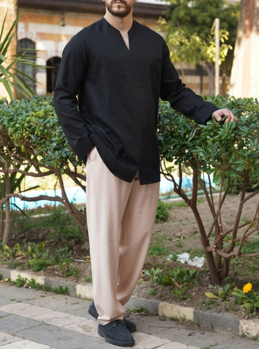 Men's casual fashion two-piece suit in black khaki