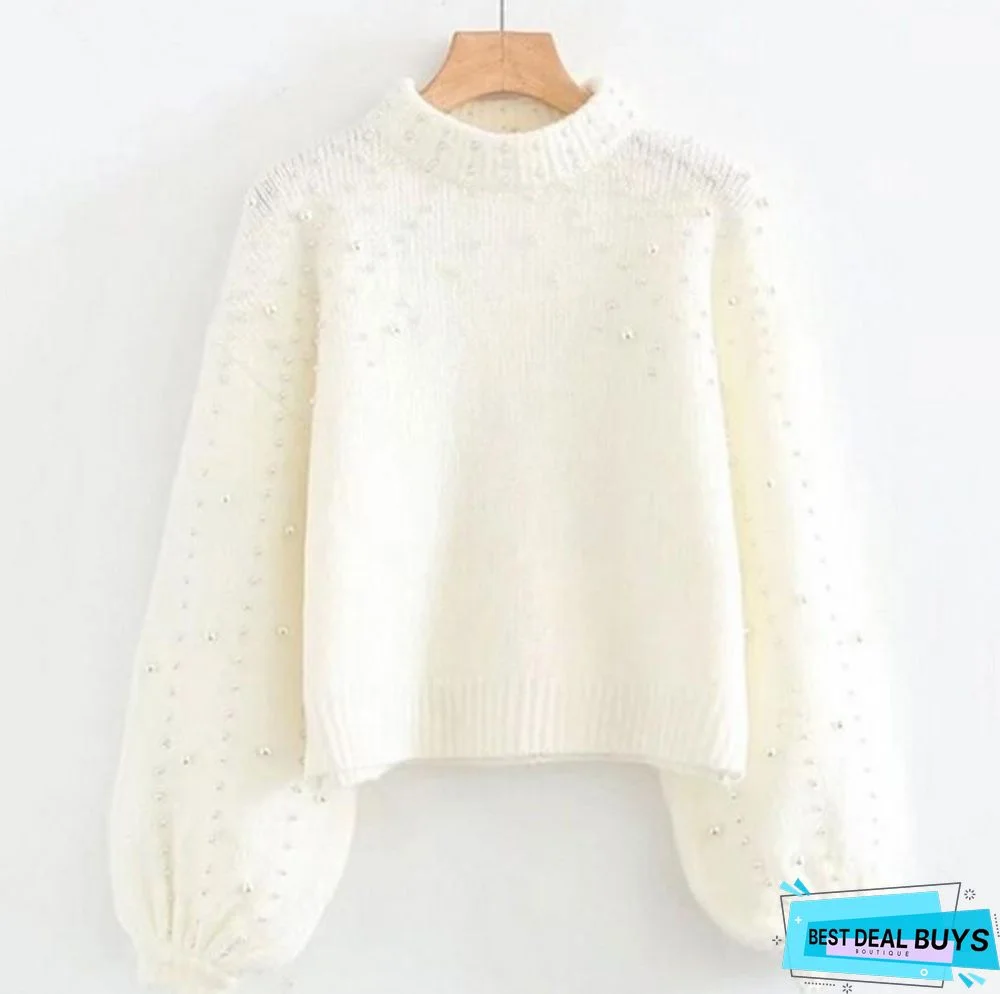 Round Neck Sweater Ladies Pullover Beaded Sweater