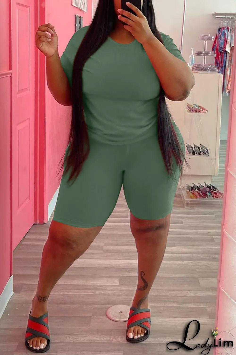 Black Fashion Casual Solid Basic O Neck Plus Size Two Pieces