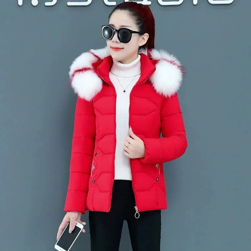 New Big Fur Hooded Jacket 2021 Woman Parkas Cotton Casual Winter Coat Female Down Cotton Padded Parka Winter Jacket Female Hiver
