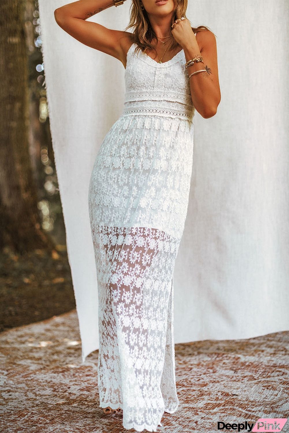 Chic White Lace Lined Maxi Dress
