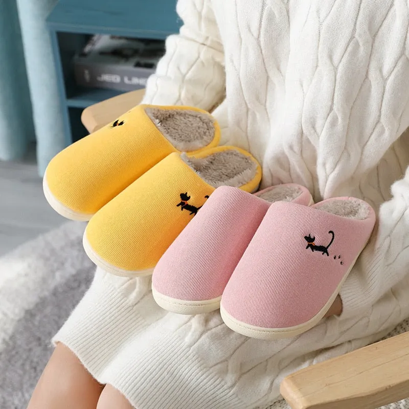 Winter new couple cotton slippers female home warm non-slip plush slippers cute cartoon indoor home slippers winter boots