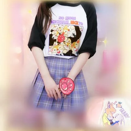 Black/Pink Adorable Animal Pattern T-Shirt SP166750