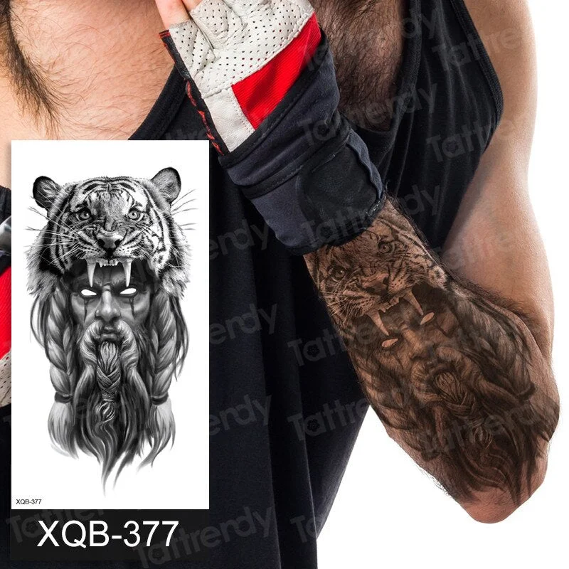 Waterproof Temporary Tattoo Sticker Lion King Crown Cross Tiger Pattern Fake Tatto Flash Tatoo Black Body Art for Kids Women Men