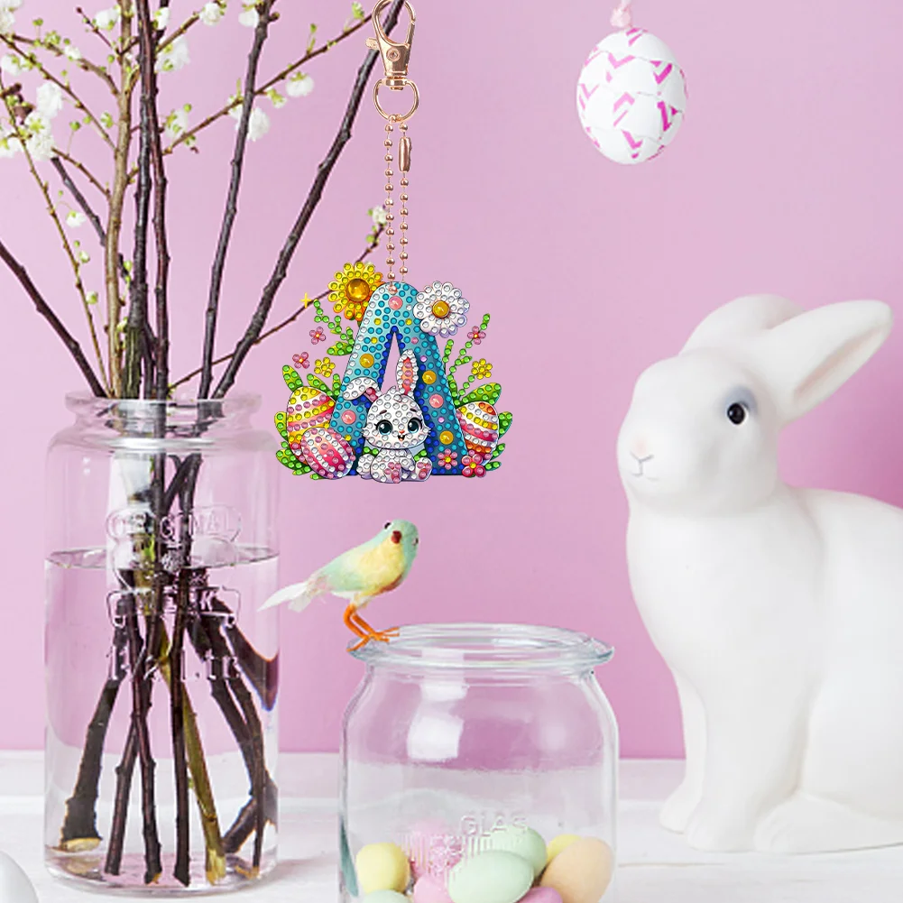 DIY PET Double Sided Special Shaped Easter Alphabet A Diamond Painting Keychain