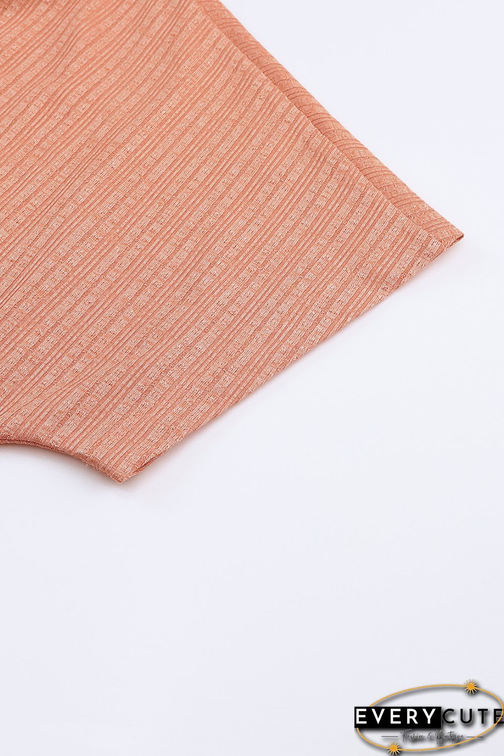 Orange Notched V Neck Buttoned Front Textured Loose Top