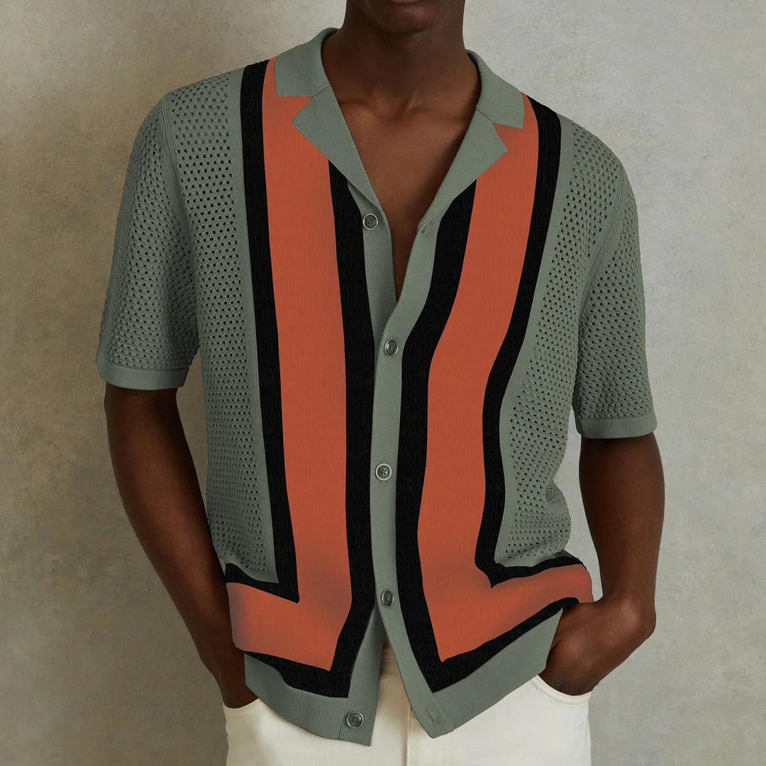 Uveng Uveng Men's Summer New Striped Colleal Colleal Knitted T-Shirt Clip Short Sleeves Hollow Polo Shirt SY0128