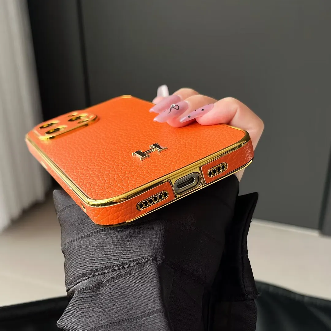 Luxury Hermes Genuine Leather Electroplating Elegant Apple iPhone Case