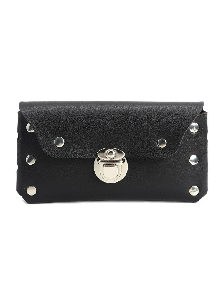 Leather Waist Belt Pack Women Men Rivet Fashion Fanny Phone Pouch (Black)