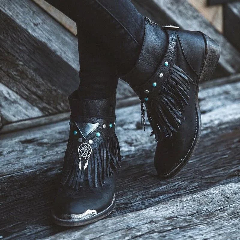 Retro Rivet Chunky Heel Boots | IFYHOME