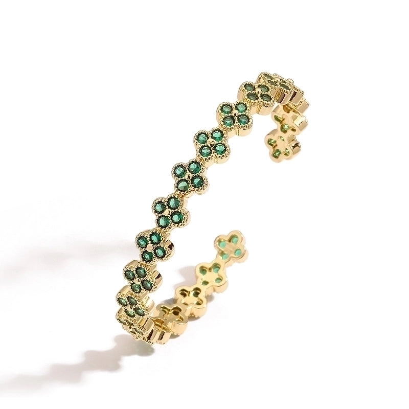 Affordable Luxury Fashion Copper Inlaid Color Diamond Clover Open Adjustable Bracelet Female Niche High Sense Flower Petals Bracelet