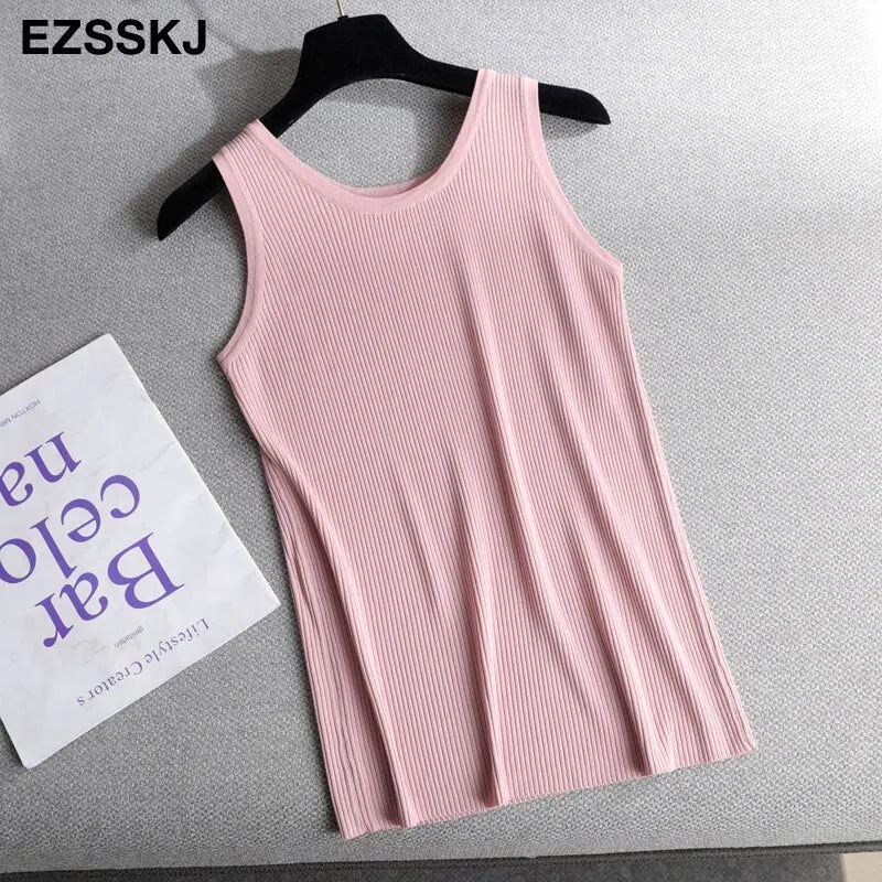 spring summer Women o-neck Knitted tank top baisc camis casual Sleeveless vest Female slim tanks short top