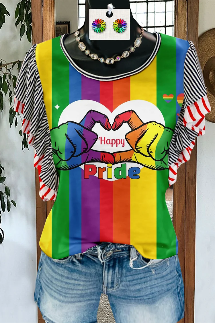 Classic LGBT Pride Day Print Fly Sleeve T-Shirt