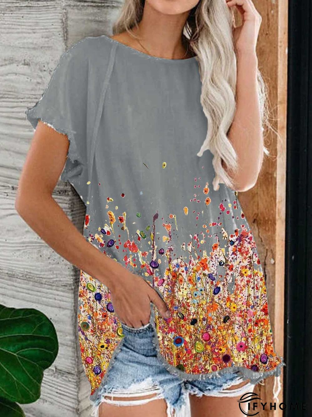 Casual Patchwork Cotton Round Neck T-shirt | IFYHOME