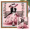 Pink Polka Dot Lady Full 11CT DIY Stamped Needlework Embroidery Kit 15.75x15.75inch Embroidery Needlepoint Starter Kits Cross Stitch Art and Crafts Kits for Beginners Adults Home Decor