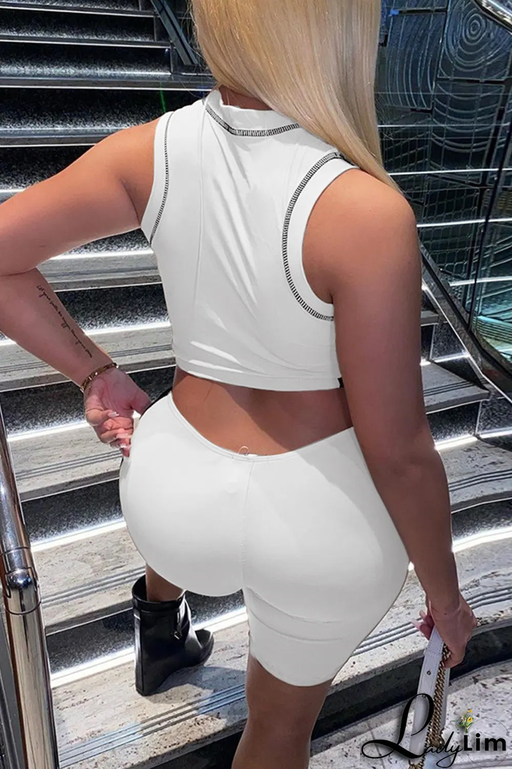 Red Fashion Print Letter Half A Turtleneck Sleeveless Two Pieces