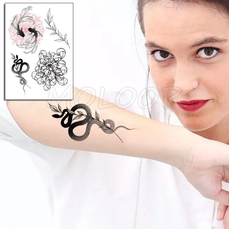 Waterproof Temporary Tattoo Sticker Totem Line Black Classical Tatoo Body Art Arm Leg Fake Tattoos Women/Men Girl 14.8*21 Cm