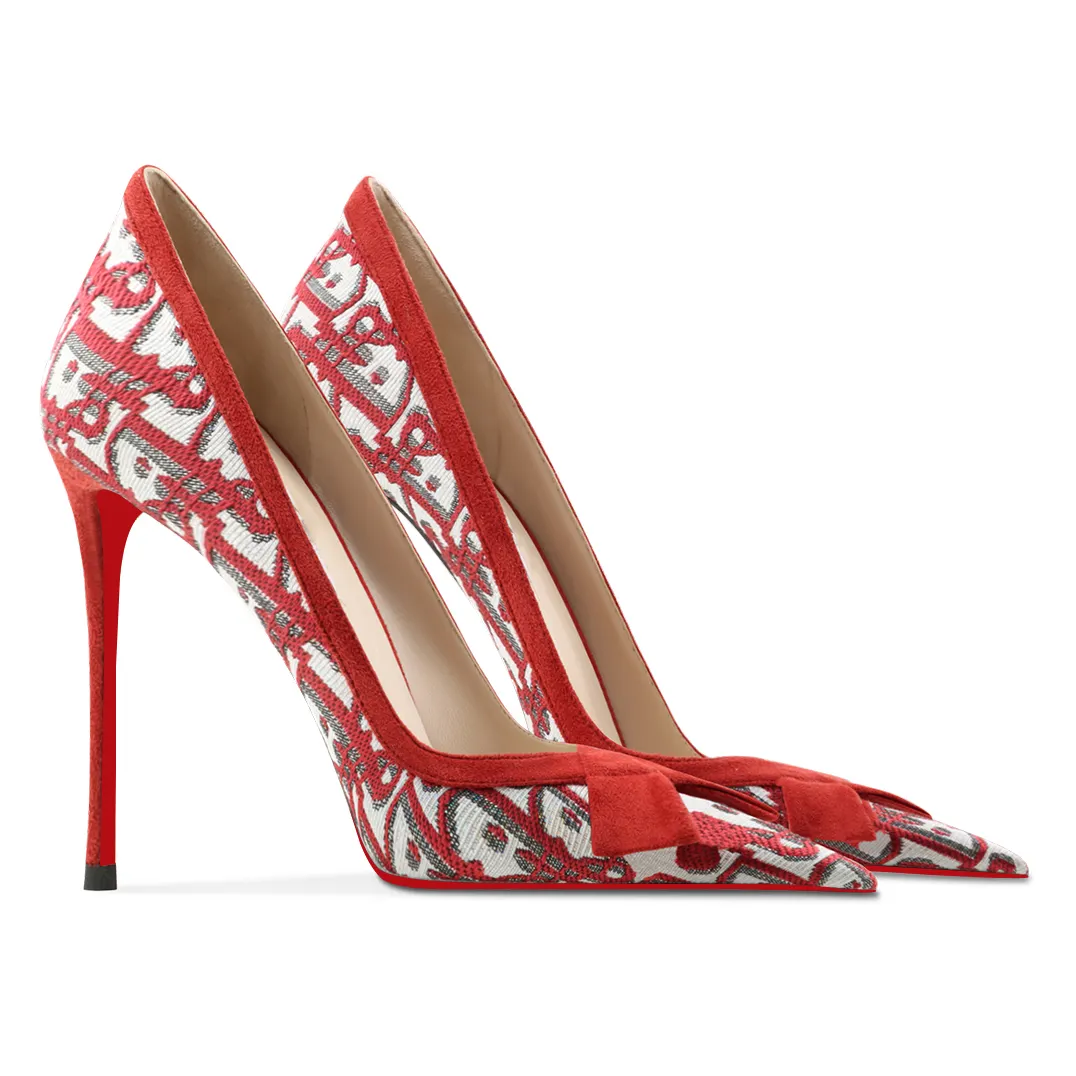 100mm Bowknot Fashion High Heels Sexy Prom Mixed Colors Red Bottoms Stiletto Suede-vocosishoes