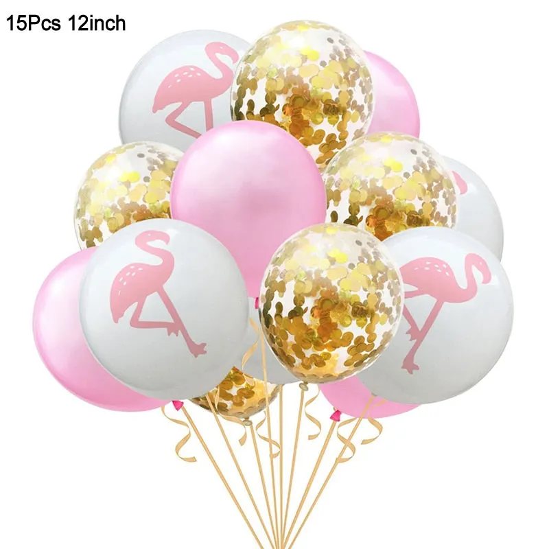 Hawaii Aloha Happy Birthday Banner Flamingo Hawaiian Tropical Party Decor Luau Summer Party Supplies Latex Balloons Cake Toppers