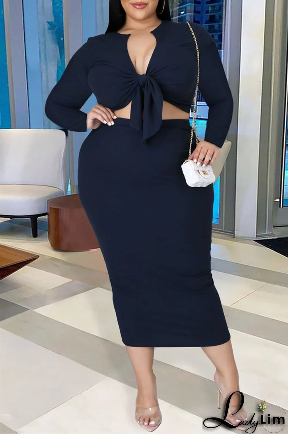 Pink Sexy Casual Solid Bandage V Neck Plus Size Two Pieces