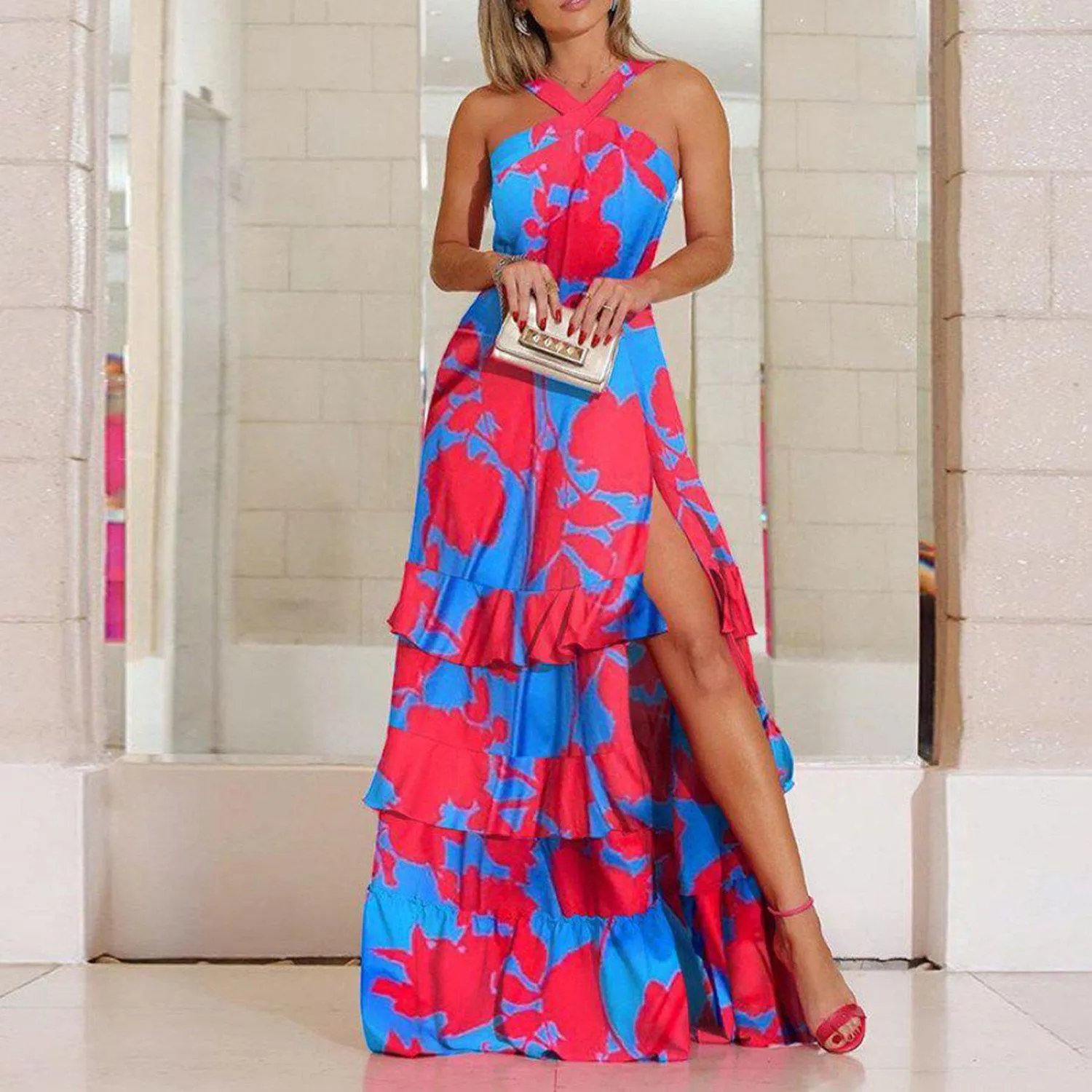 Attractive Sleeveless Print Maxi Dress-vocosishoes