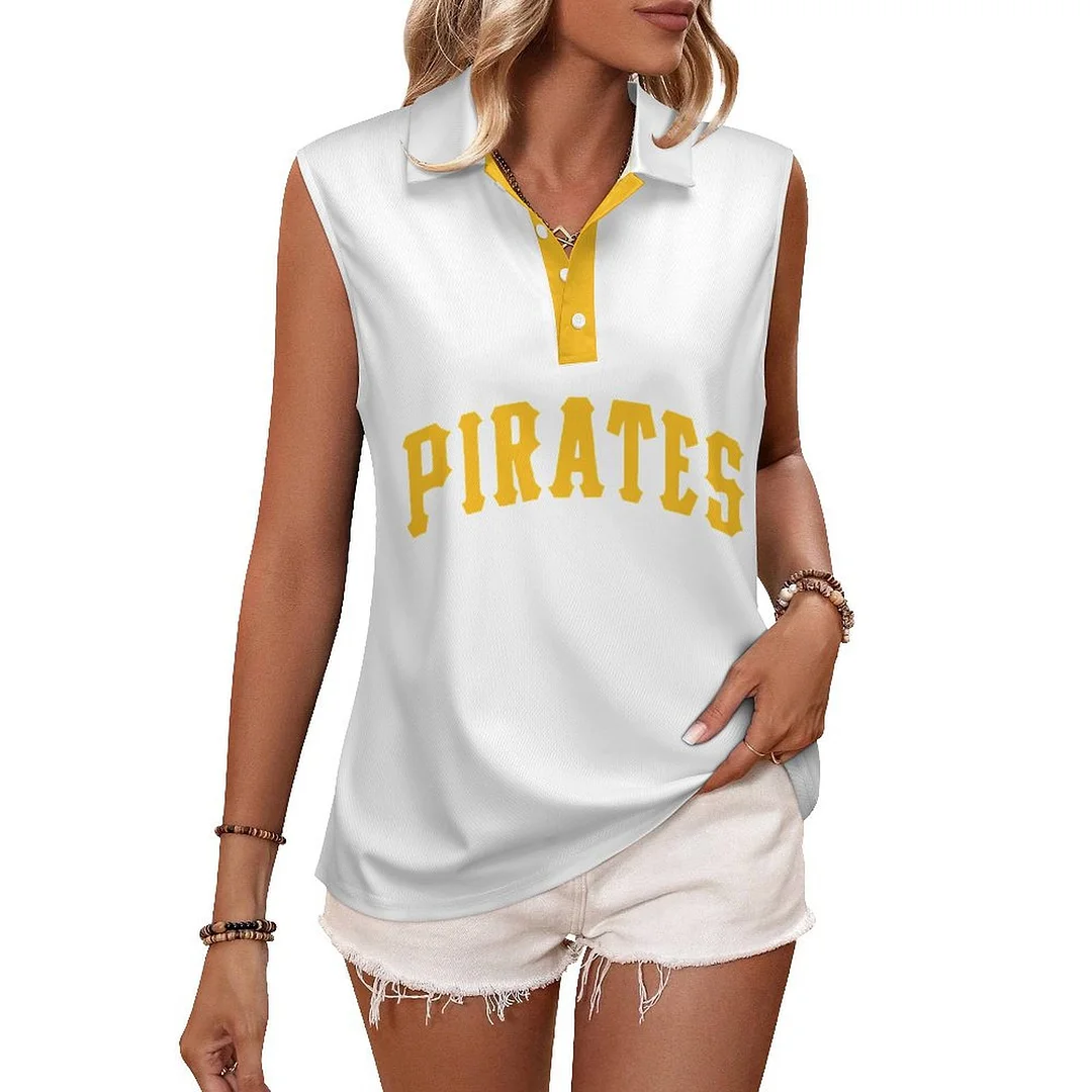 V-neck Sleeveless Casual POLO Shirt Tank Top for Women Printed with Pattern,Yellow,White,Black