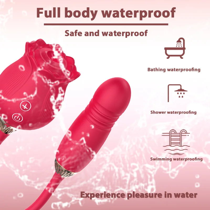 Double Headed Rose Vibrator with Sucking and Thrusting Functions for Deep Sensations
