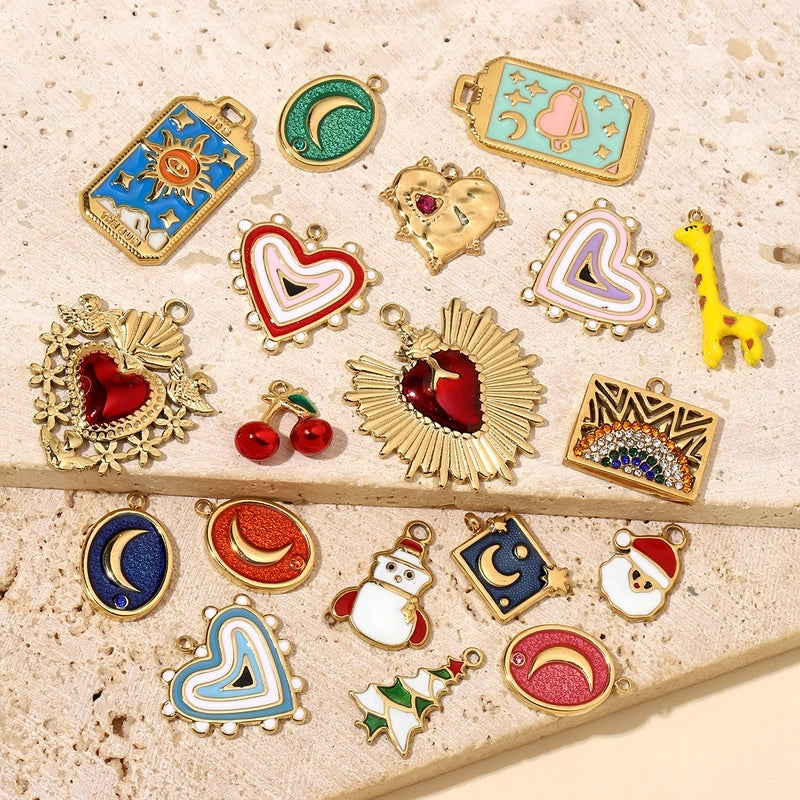 3 PCS/Package 13 * 20mm 14*27mm 28*39mm Titanium Steel Rhinestones Santa Claus Cherry Snowman Pendant Jewelry Accessories