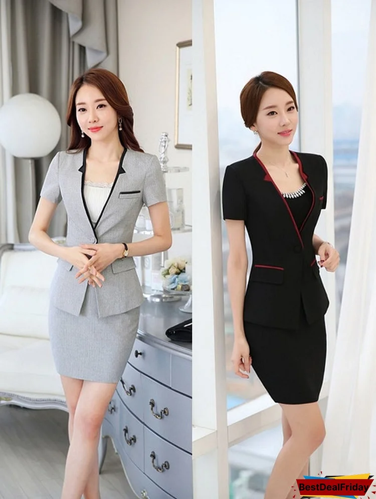 Fashion Uniform Styles Summer Ladies Office Jackets And Skirt Professional Business Suits Female Career Blazers Outfits Sets Interview Job Clothing Sets