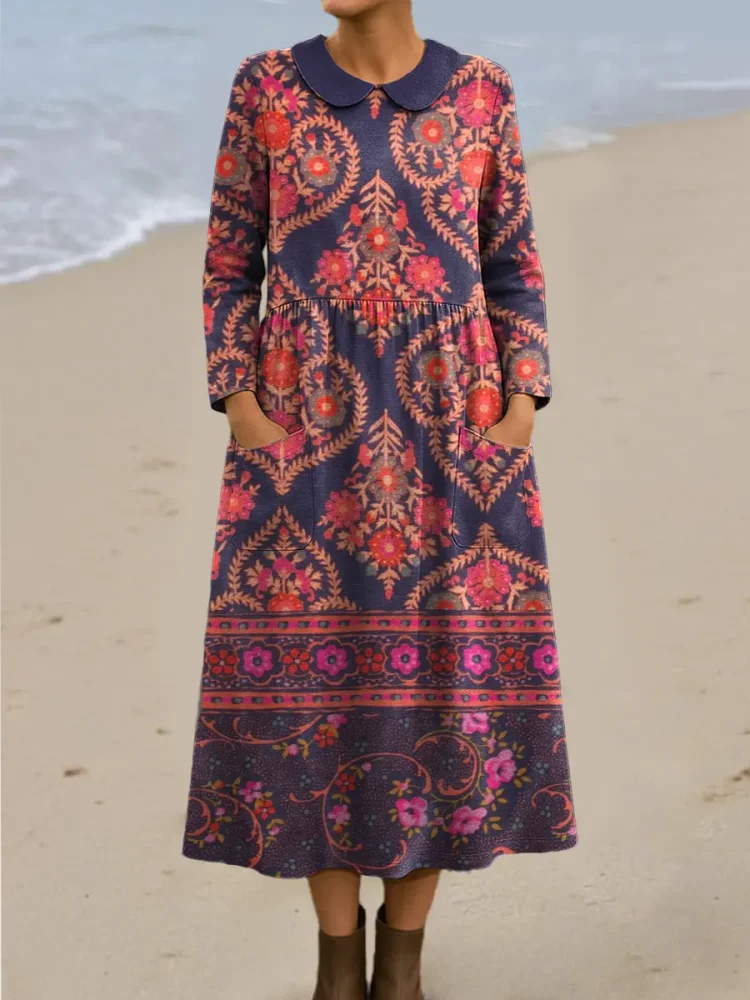 Women's Vintage Floral Art Print Casual Cotton Dress